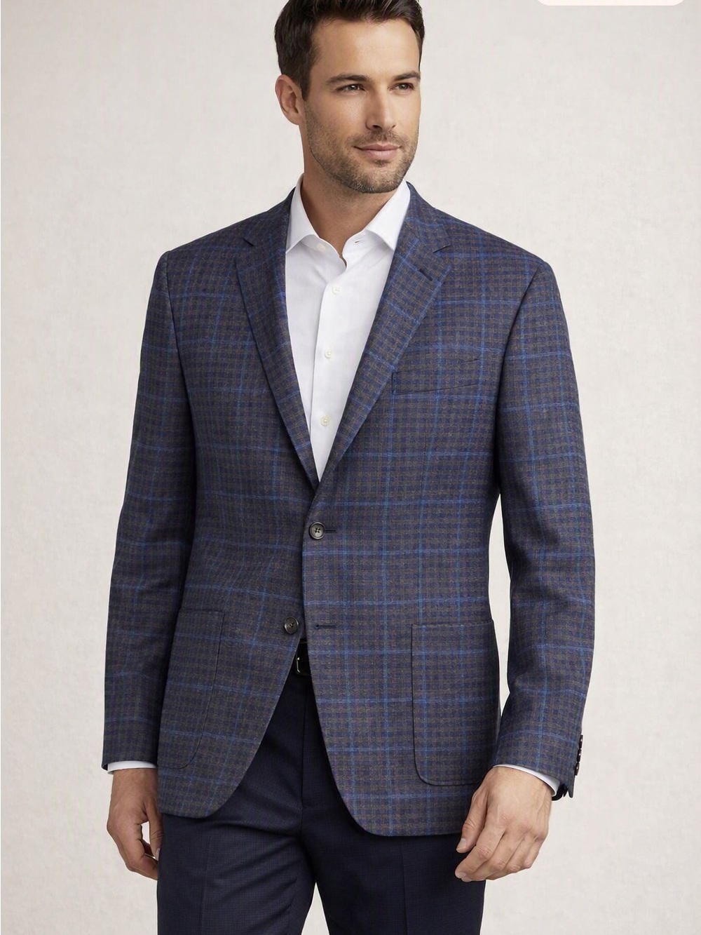 Nordstrom Trim Fit Plaid Blazer Marzotto Super 110 Wool Navy Blue 50R butterfly